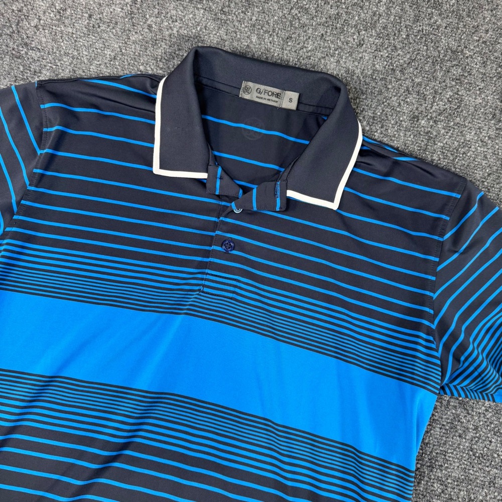 G/FORE Mens Blue Black Striped Performance Golf Polo Shirt Chileno Bay Size S